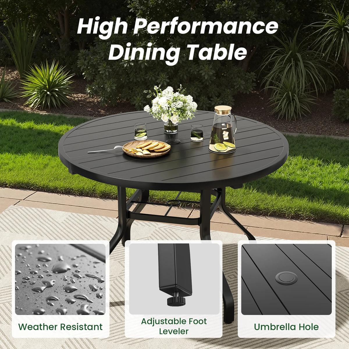7 Piece Metal Outdoor Dining Furniture With 6 Round Chairs