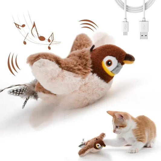 Bird Shaped Interactive Cat Toy With Rechargeable Chirping Flapping Plush
