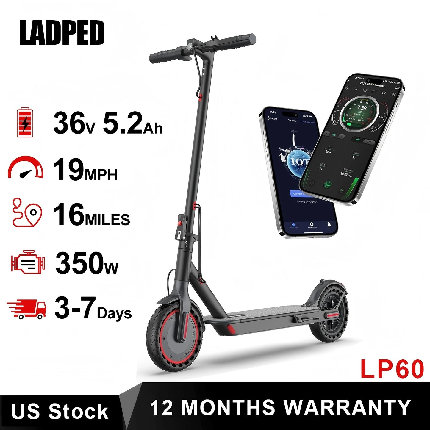 Ladped LP60 Electric Scooter 350W Folding 16 Mile Range