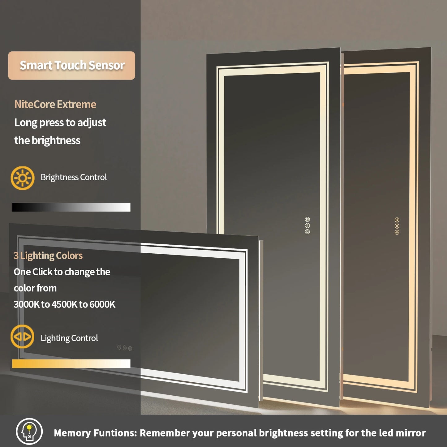 LED Illuminated Bathroom Mirror With Front Backlit Fogless Wall Mount