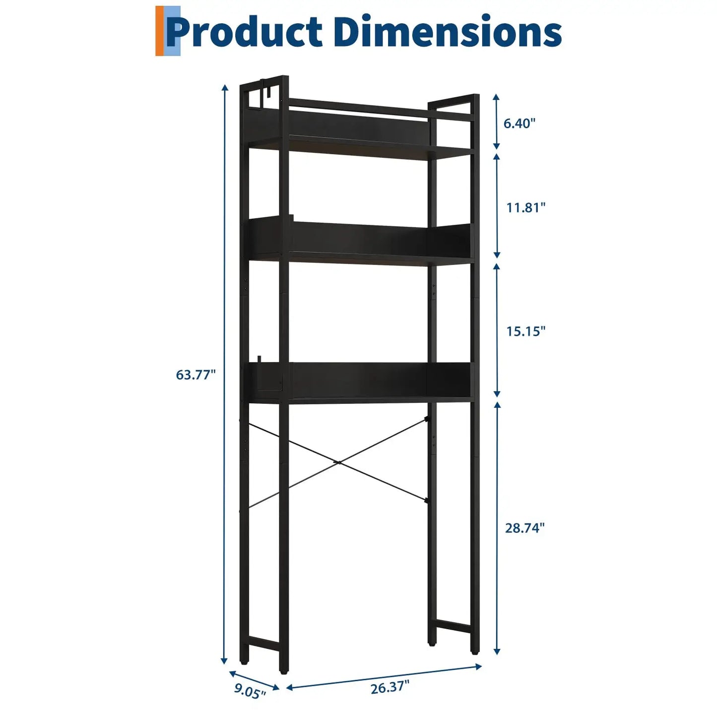 HiMISS 3 Tier Over Toilet Storage Rack Bathroom Wood Organizer
