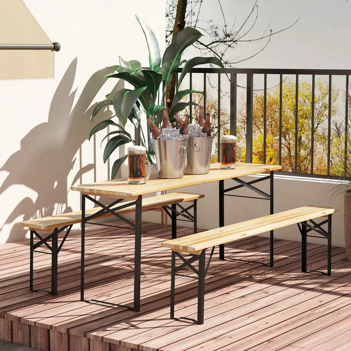 Outsunny Camping Table Set Wood Top Metal Frame Outdoor Furniture