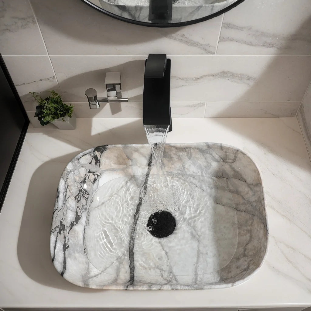 Mekkerala Artistic Marble Pattern Ceramic Vessel Sink Set
