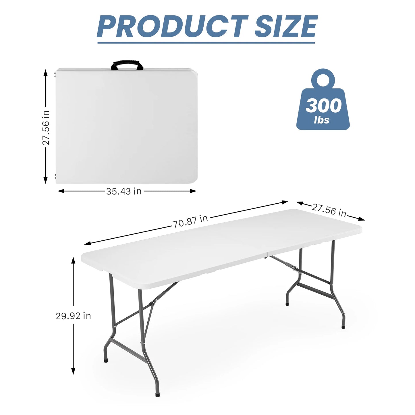MCQ 6 FT to 8 FT Folding Outdoor Picnic Table With Carrying Handle Foldable Table for Camping Picnic Dining Party Kitchen Outdoor Indoor Easy to Fold and Store