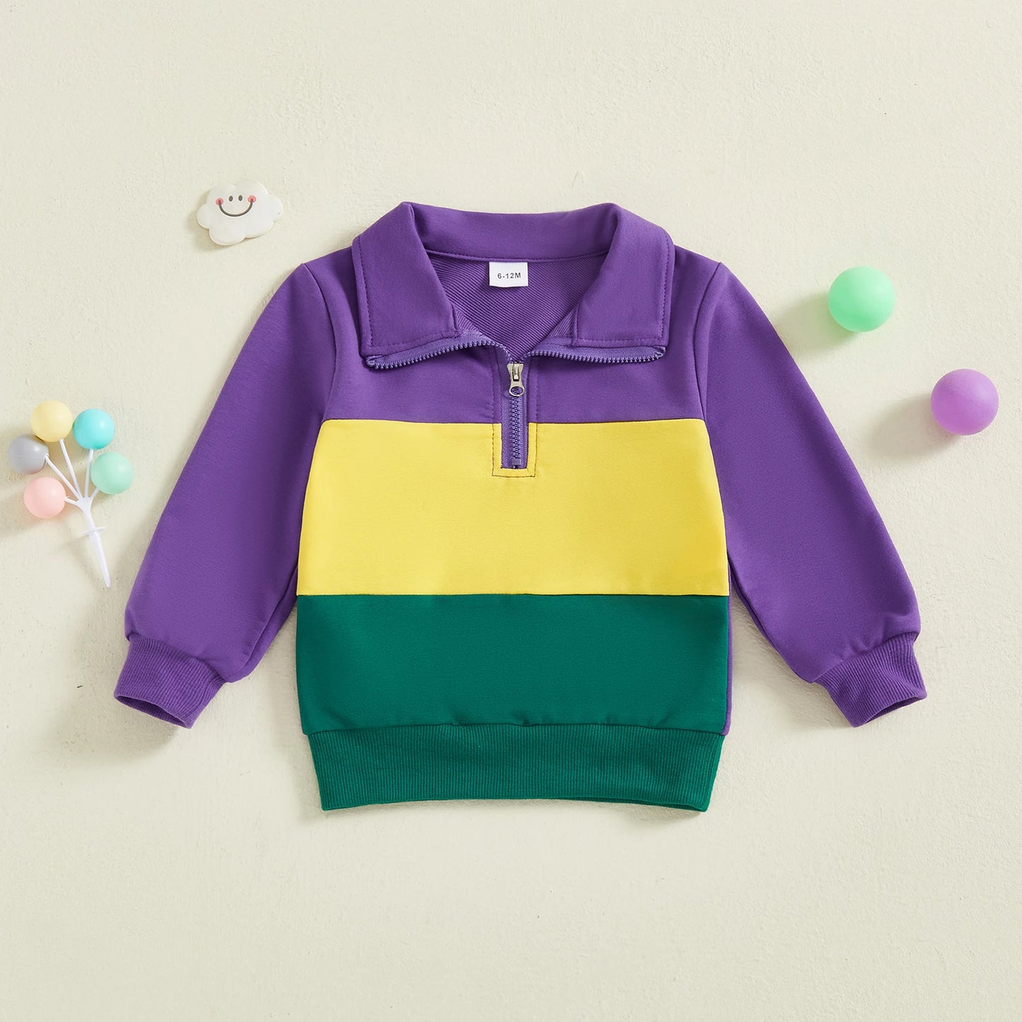 Toddler Baby Boy Carnival Sweatshirt Pullover Long Sleeve Lapel Collar Patchwork Upper Zipper Fall Tops