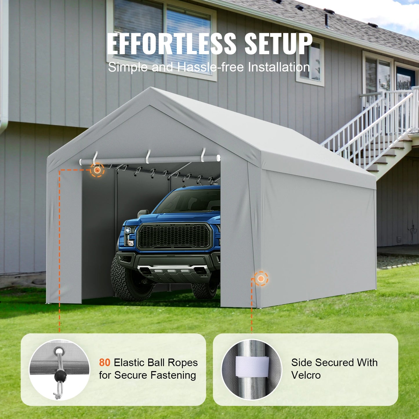 SucceBuy Carport Replacement Canopy Cover Garage Top Tent Shelter Tarp Heavy-Duty Waterproof & UV Protected （Frame Not Include）