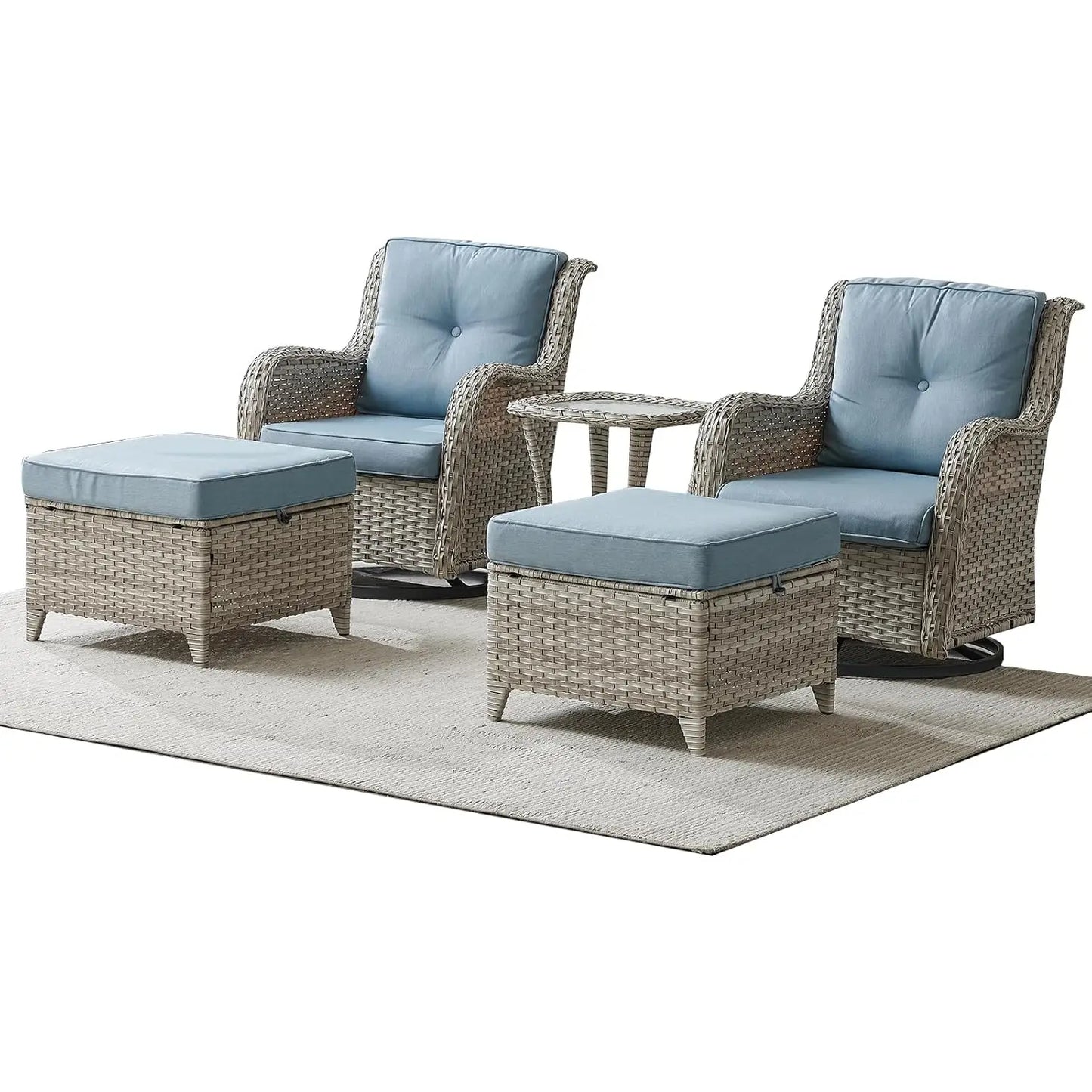 Wicker Patio Furniture Set - 5 Piece Rattan Outdoor Sectional Conversation Sets with 2 Swivel Rocking Chairs,2, Customized