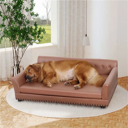 BORWARTCN PU Leather Elevated Dog Bed with Removable Cushion