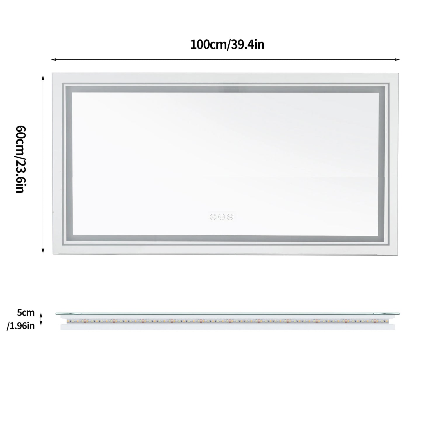 LED Illuminated Bathroom Mirror With Front Backlit Fogless Wall Mount