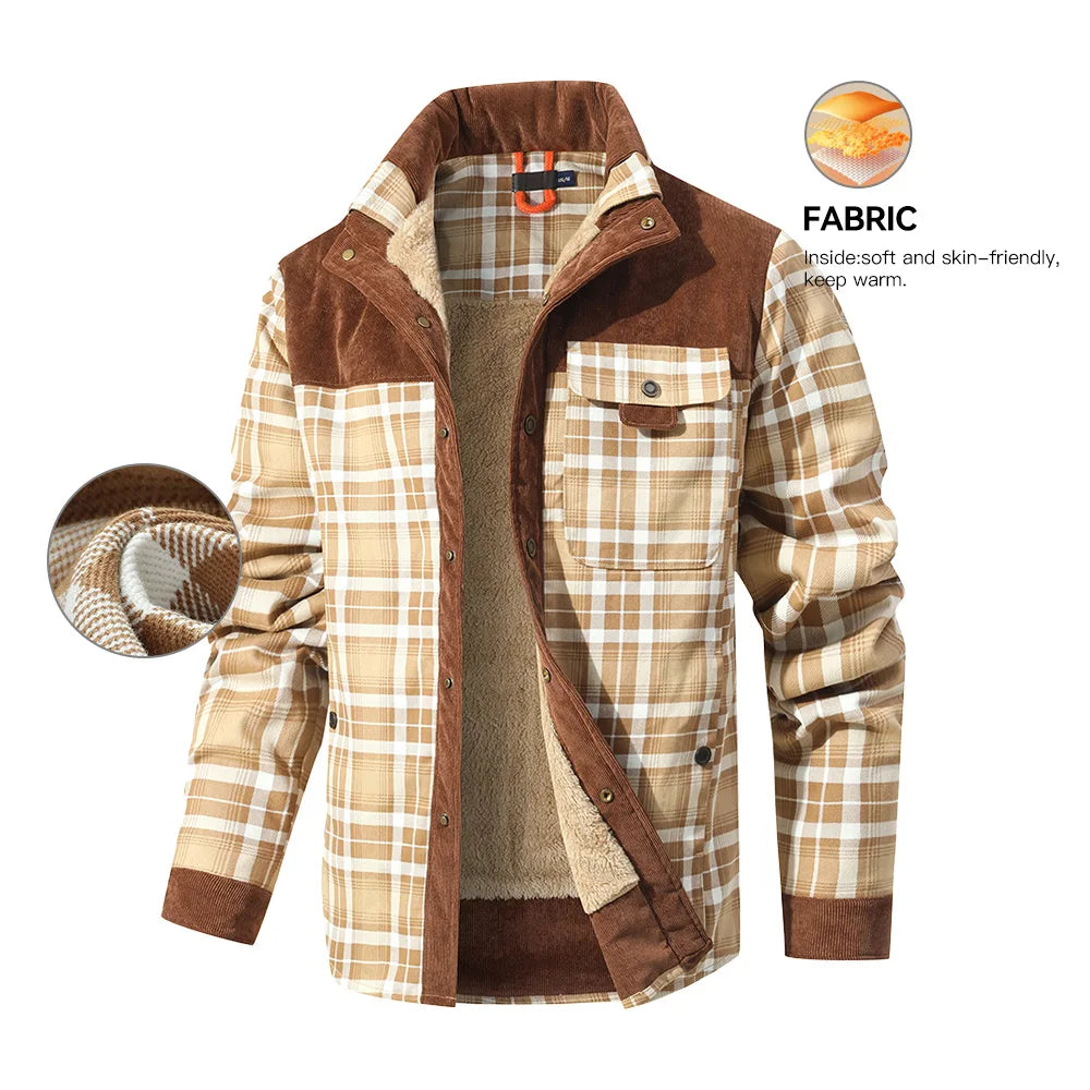 Men's Winter Windproof Bomber Jacket With Plaid Sherpa Lining