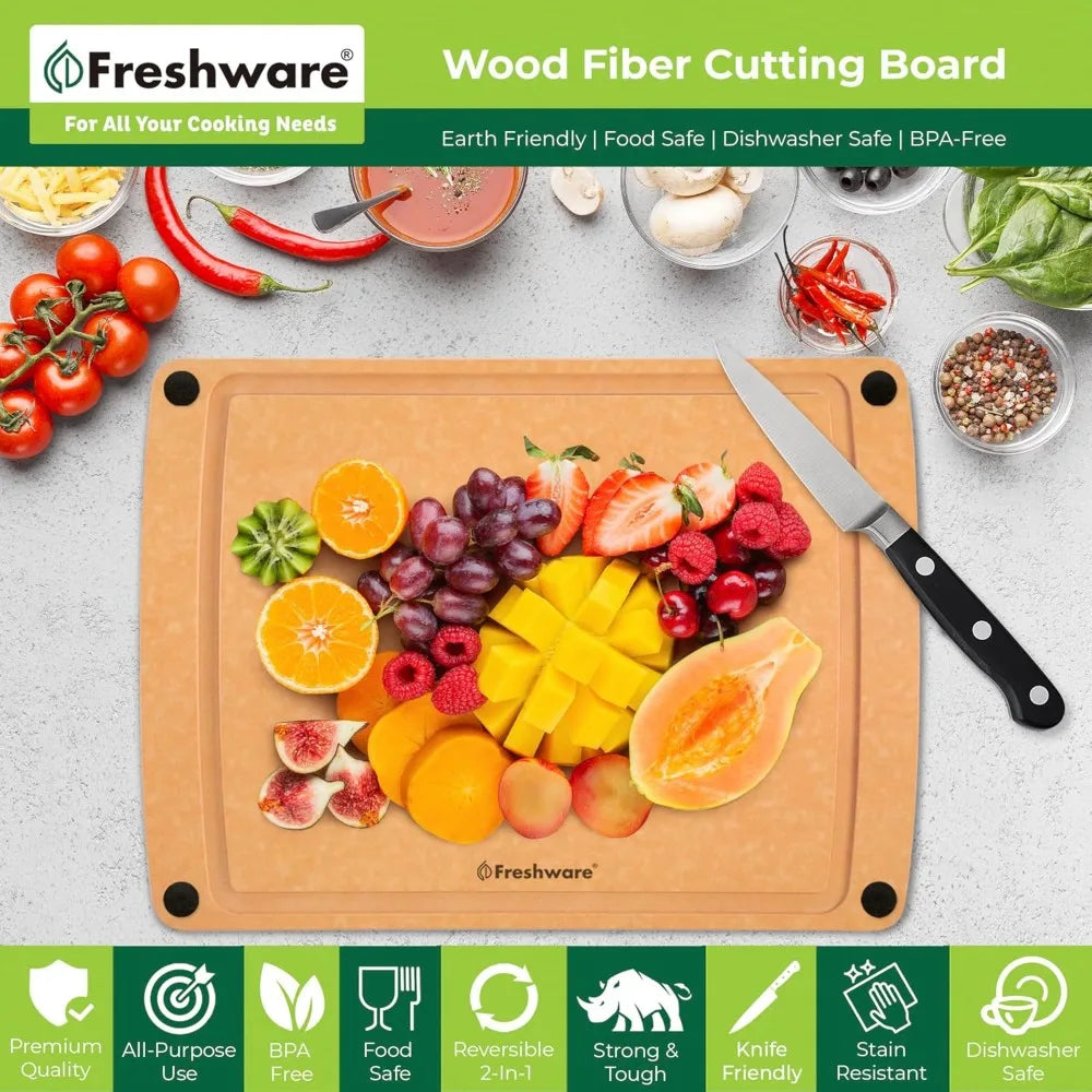 Wood Fiber Cutting Board With Juice Groove Non Slip Feet