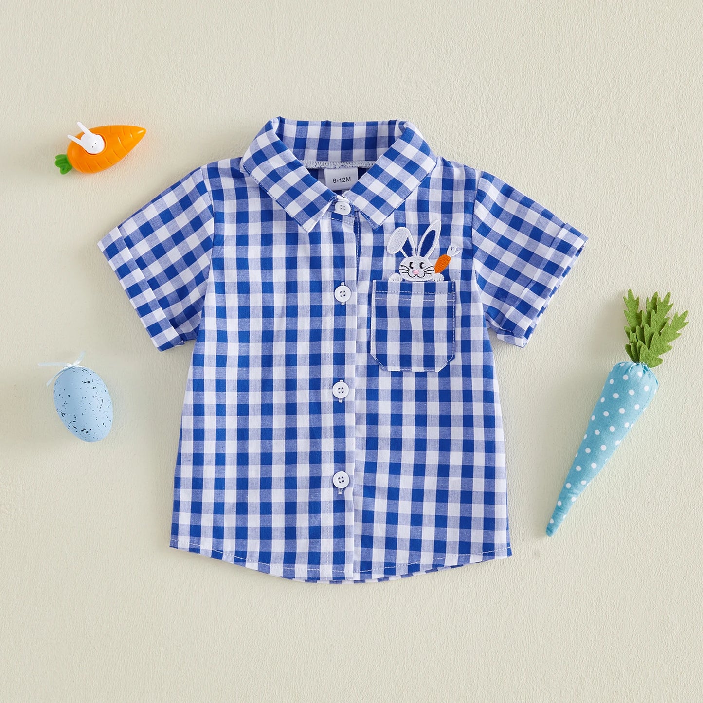 Cute Toddler Boys Easter Outfit Short Sleeve Shirt with Bunny Embroidery and Plaid Shorts Set for Summer Holiday Party Wear