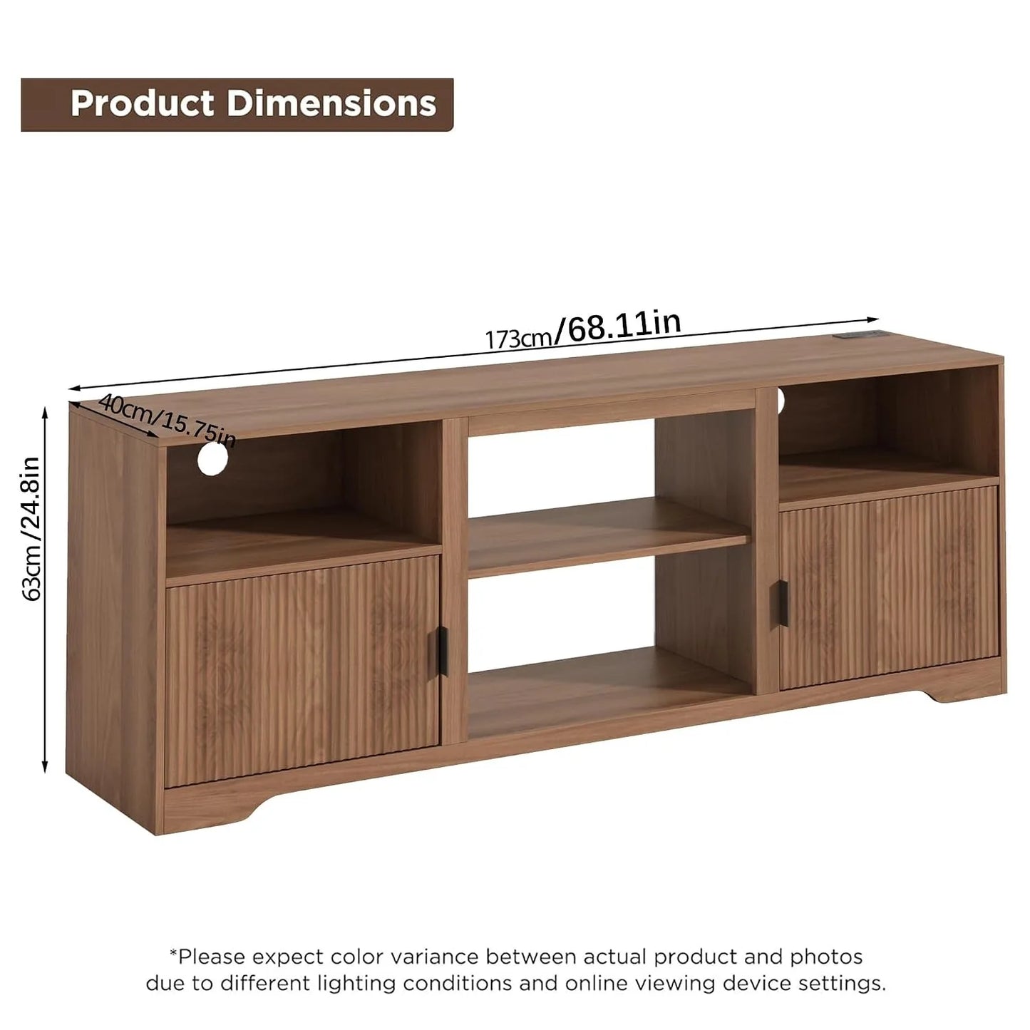 Fluted Mid Century Wood TV Stand Adjustable Shelves Fits 80in TVs, Customized
