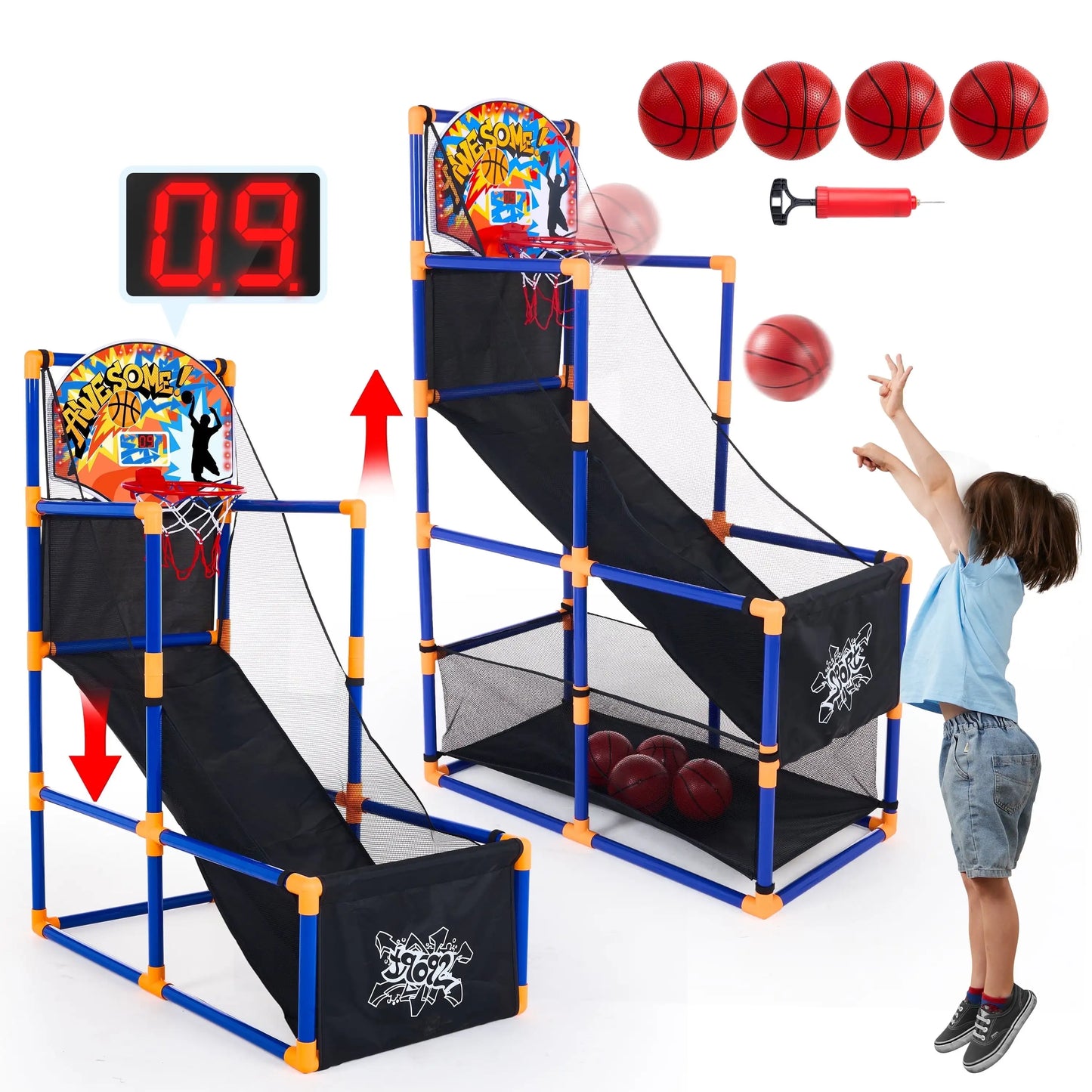 Joyfy LED Scoring Arcade Basketball Game with Adjustable Height Stand