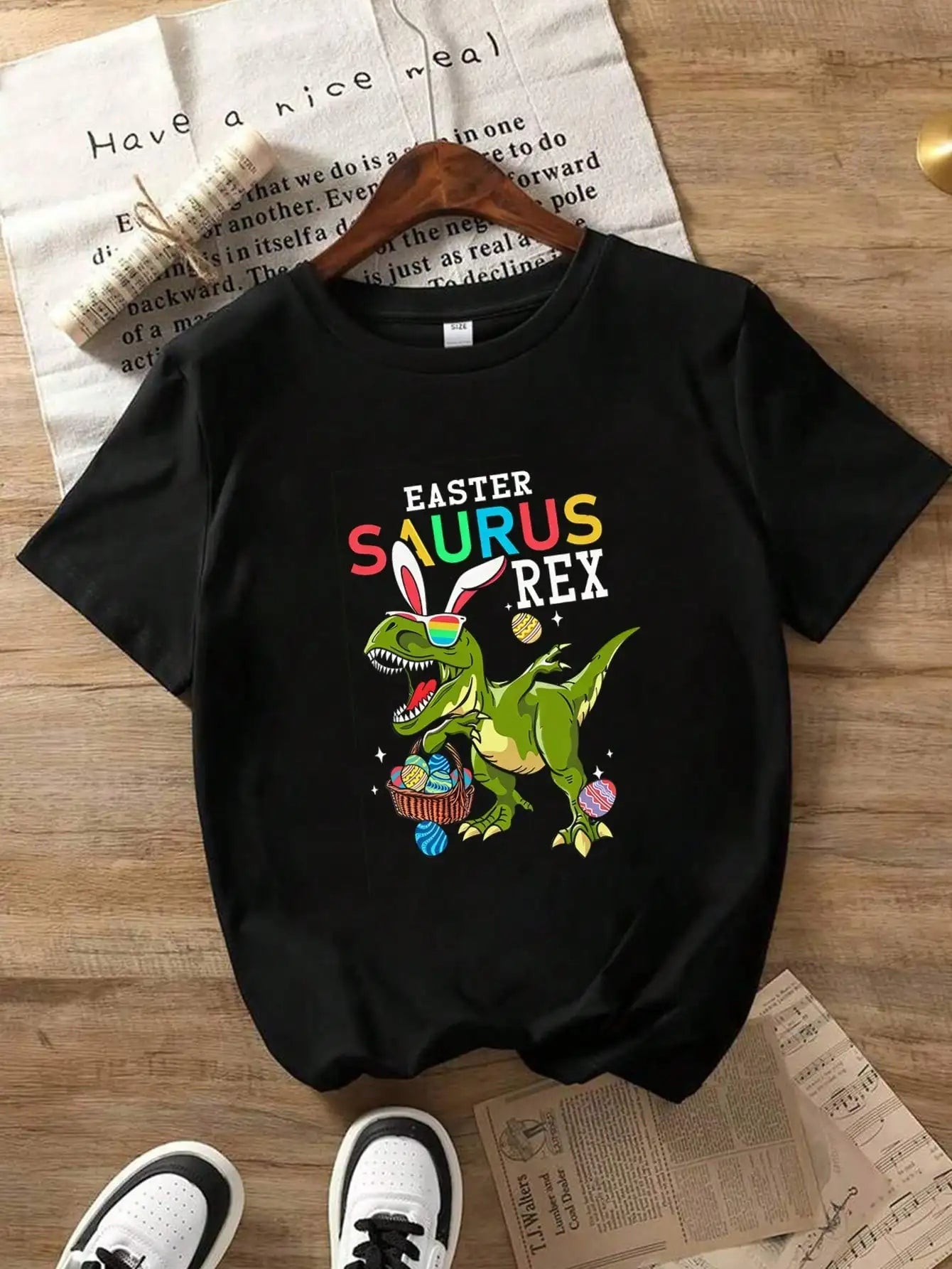 Dinosaur Easter Saurus Rex Cotton Graphic Tee For Kids Unisex