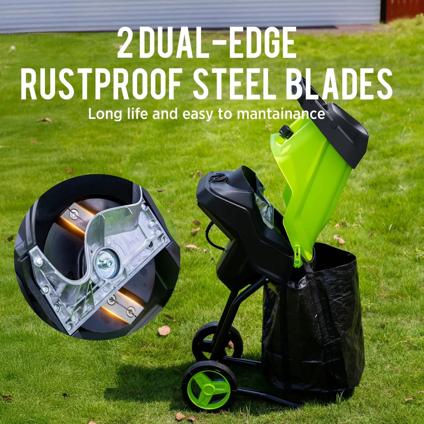 Deli 15-Amp Electric Wood Chipper Shredder with 45L Bag, 1.75 Inch Cutting Capacity