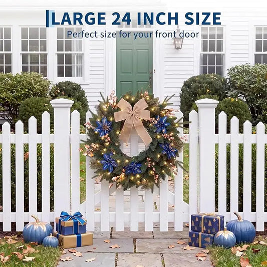 HiMISS Christmas Door Wreath With LED Lights For Holiday Decor
