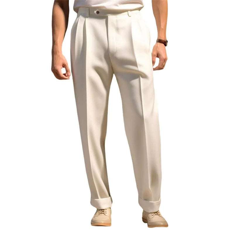 Men s  Fit Dress Pants Solid Color Flat Front Trousers Classic Business Casual Suit Pants Modern Formal Wear Hemmed Bottoms