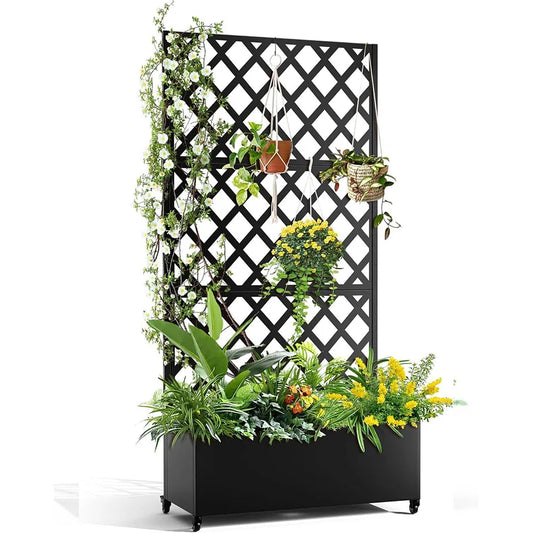 Studyset Metal Raised Garden Bed With Privacy Planter Trellis Wheels