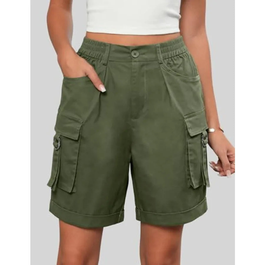 Gleeneat Bermuda Cargo Shorts for Women Baggy Knee Length Denim Shorts High Waist 6 Pockets 2026 Summer Casual