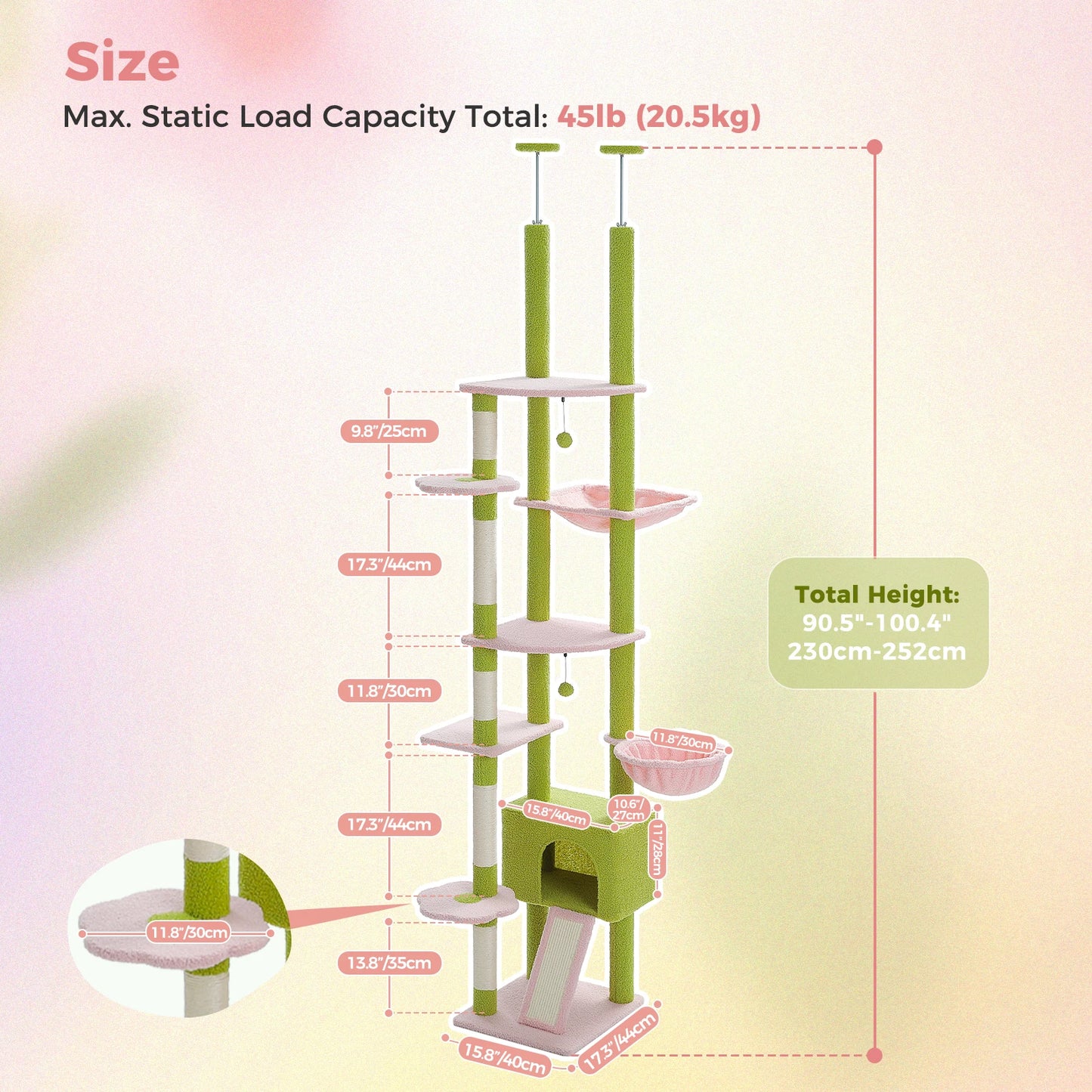 PAWZ Road Floor To Ceiling Cat Tree With Adjustable Height