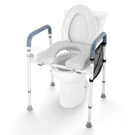 SucceBuy Adjustable Raised Toilet Seat With Comfort Padded Aluminum Frame