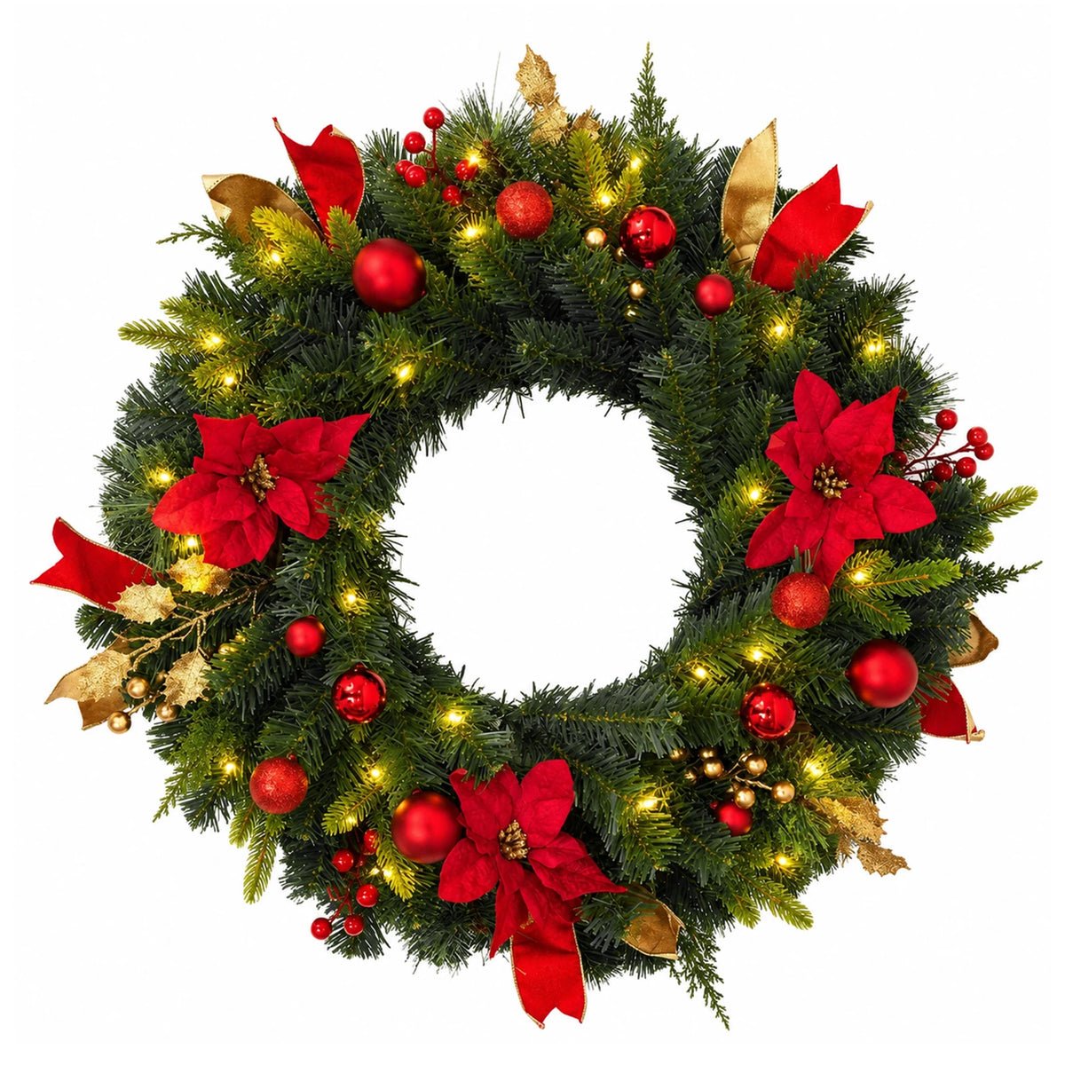 HiMiss Lighted Christmas Wreath With Timer Rustic Holiday Door Decor