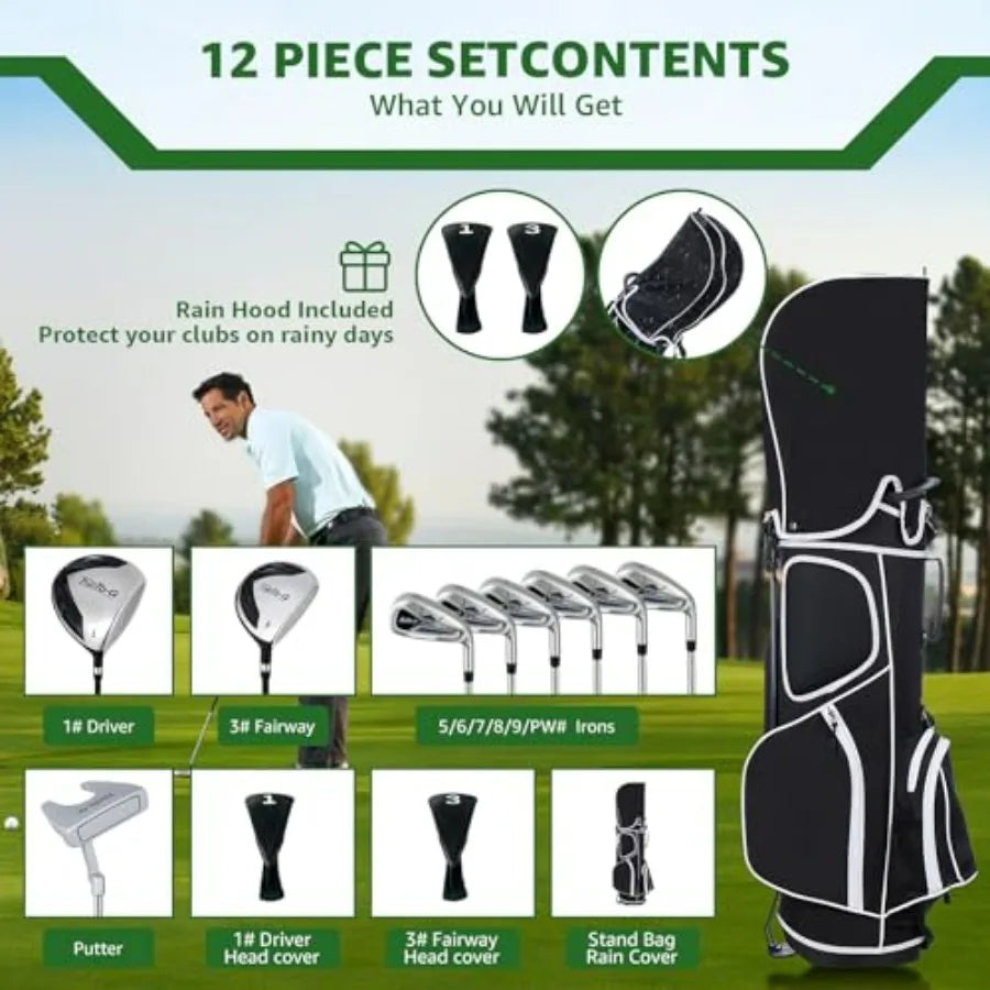 Golf Clubs Set for Men, Complete Mens Golf Clubs Full Set Right Handed Includes Stand Bag with Rain Hood, 1#Driver 3#Wood 5# 6#
