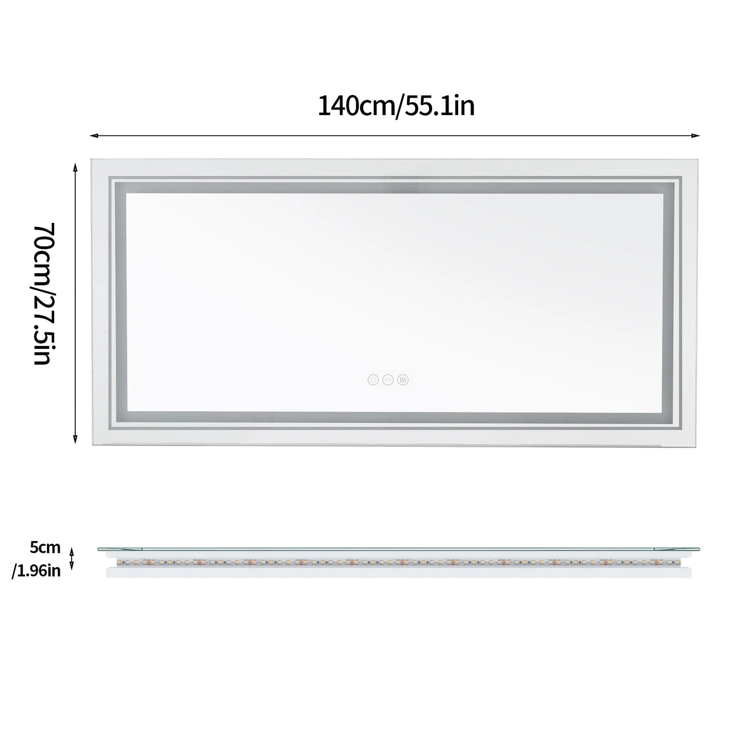 LED Illuminated Bathroom Mirror With Front Backlit Fogless Wall Mount