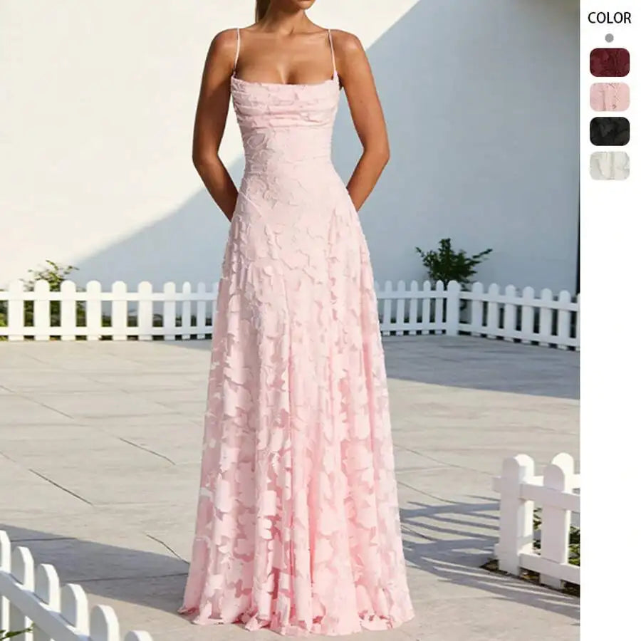 Elegant Floral Lace A Line Wedding Dress With Spaghetti Strap