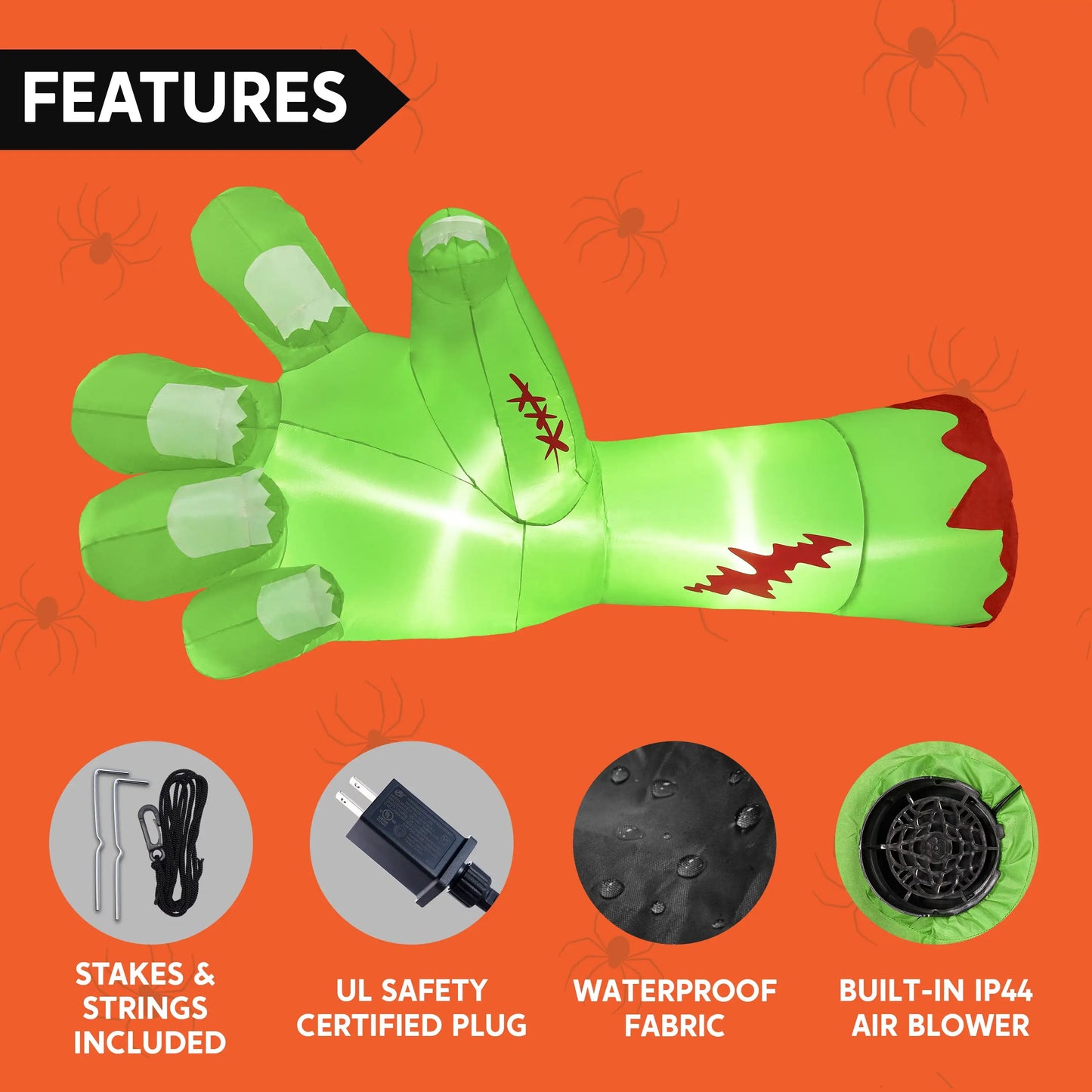 Joyfy 9Ft LED Scary Green Broken Zombie Hand Inflation