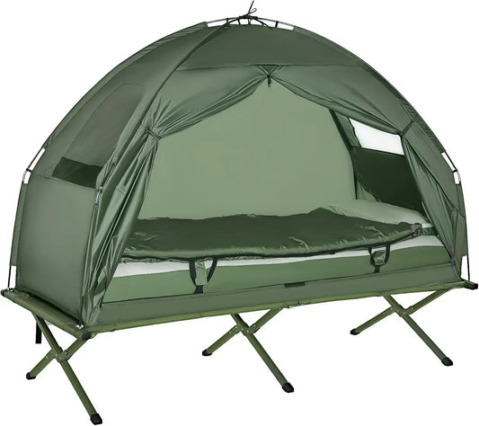 6-in-1 Folding Tent Cot Combo with Mattress, Pillow, Sleeping Bag for Outdoor Camping and Hiking
