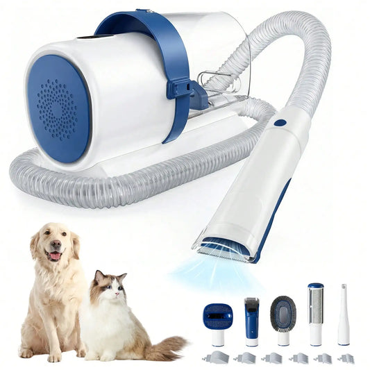 Pet Grooming Vacuum Kit, Low Noise Pet Hair Remover, 5 Professional Tools With Cordless Clippers For Dogs Cats All Hair Types, Easy For Home Use Grooming Brush