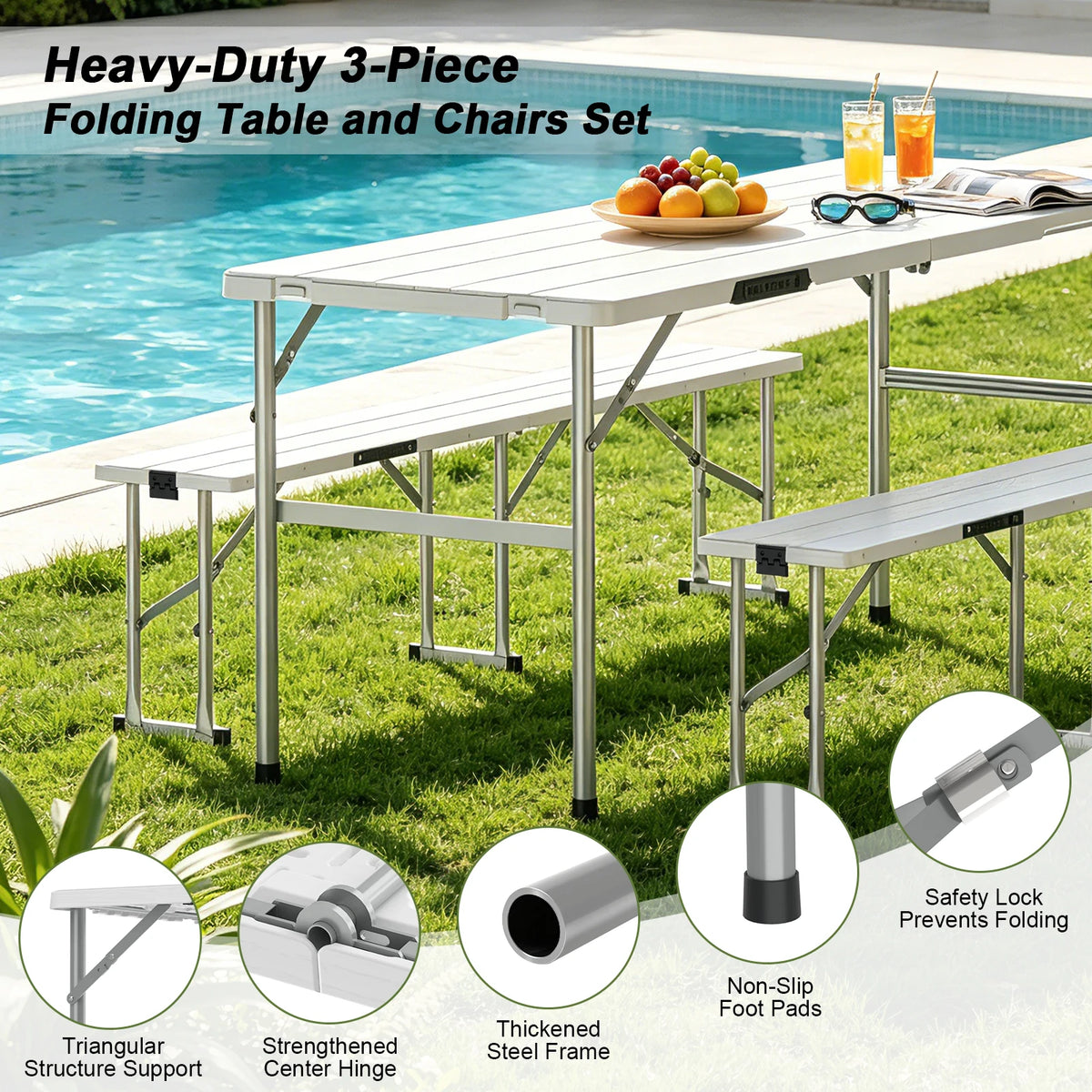 Evokeden Portable Folding Picnic Table Set For Outdoors