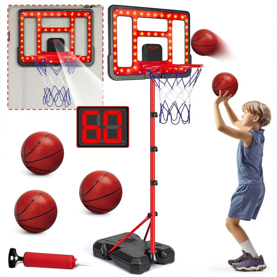 Basketball Hoop Adjustable Height Indoor Outdoor With Scoreboard
