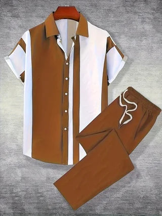 Men's Printed Short Sleeve Button Down Shirt and Pants Set