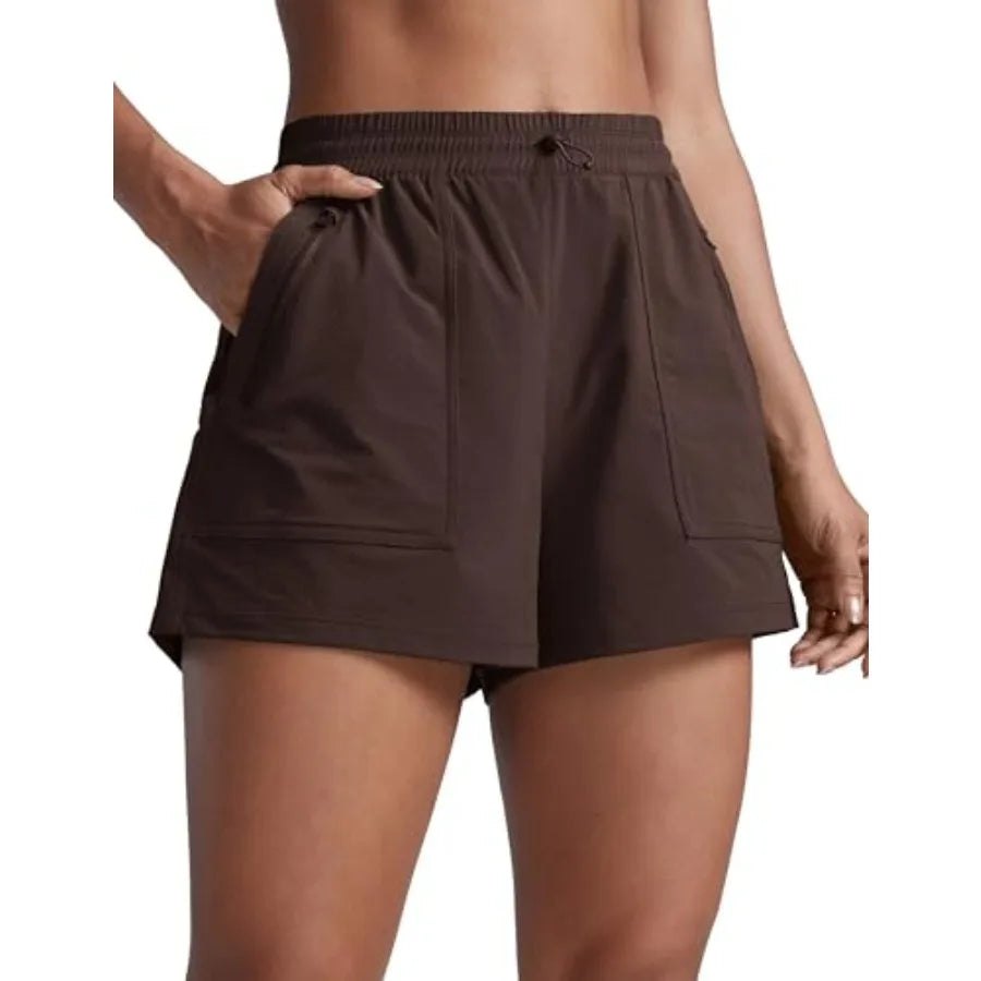 CRZ YOGA High Waisted Hiking Shorts for Women 3" - Water Resistant Cargo for Athletic Travel Outdoor with Zip Pockets