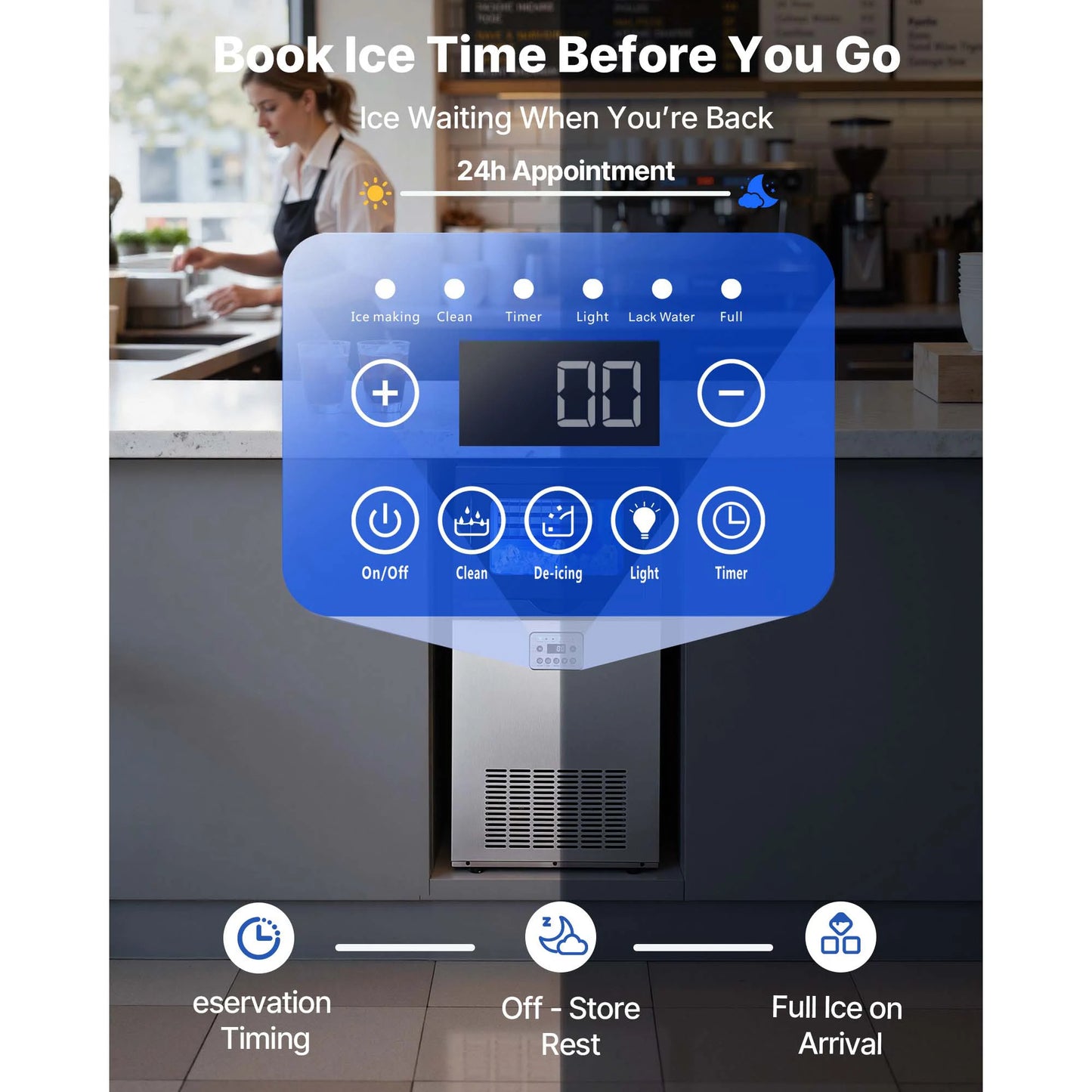 SucceBuy Commercial Ice Maker Machine 80/100/130/160 lbs 24h with 13/30 lbs Storage Capacity Stainless LED Display for Home Bar