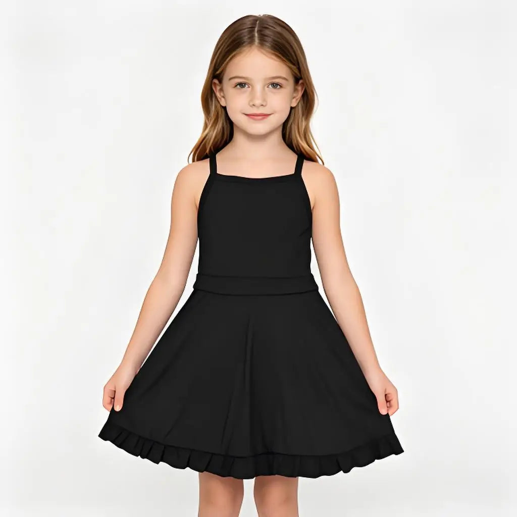 Cute Girls' Ruffled Swim Dress with Built-in Shorts - Trendy Two-in-One Swimsuit for Summer Adventures