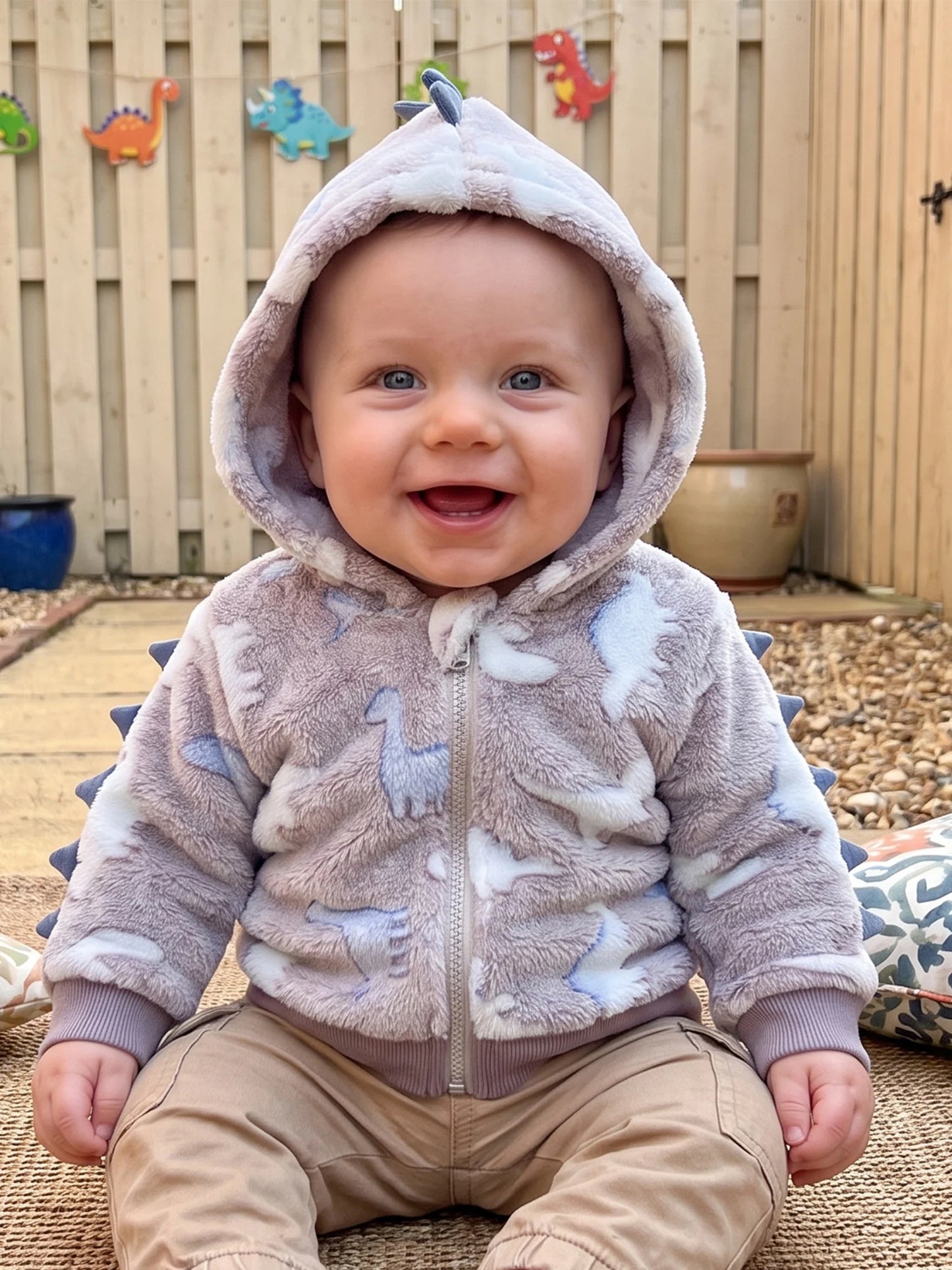 Print Warm Zipper Fall Warm Dinosaur-Print Hooded-Dinosaur-Print Jacket Hooded Fall-Warm Hooded-Dinosaur