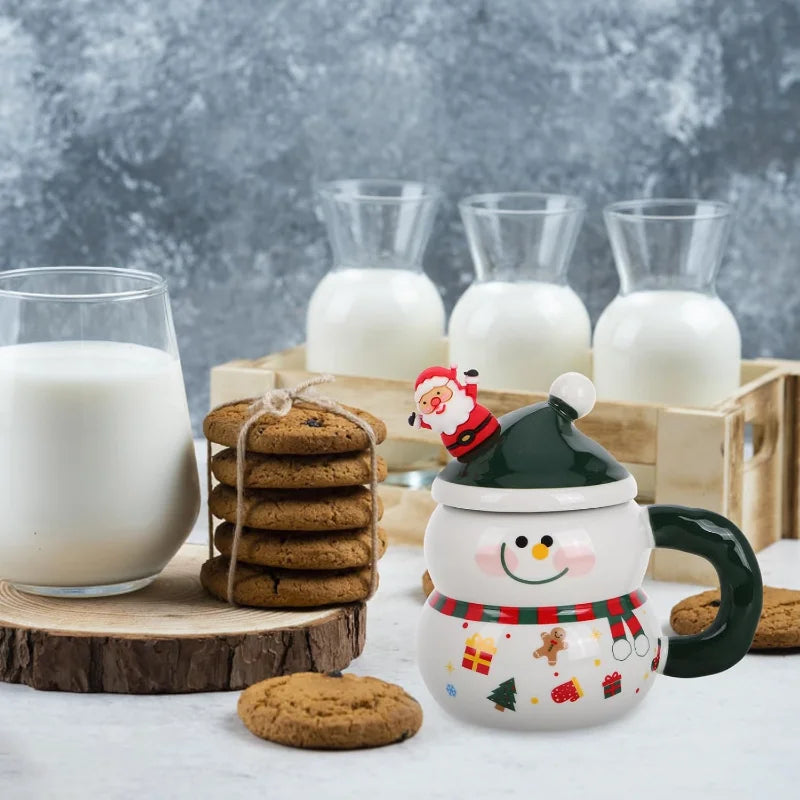 Snowman Mugs With Lid Porcelain Christmas Coffee Mugs