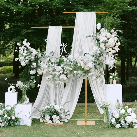 4pcs Gold 8FT Backdrop Stand for Wedding  Adjustable Duty Metal Background Stand Decor for Birthday Party Baby Shower