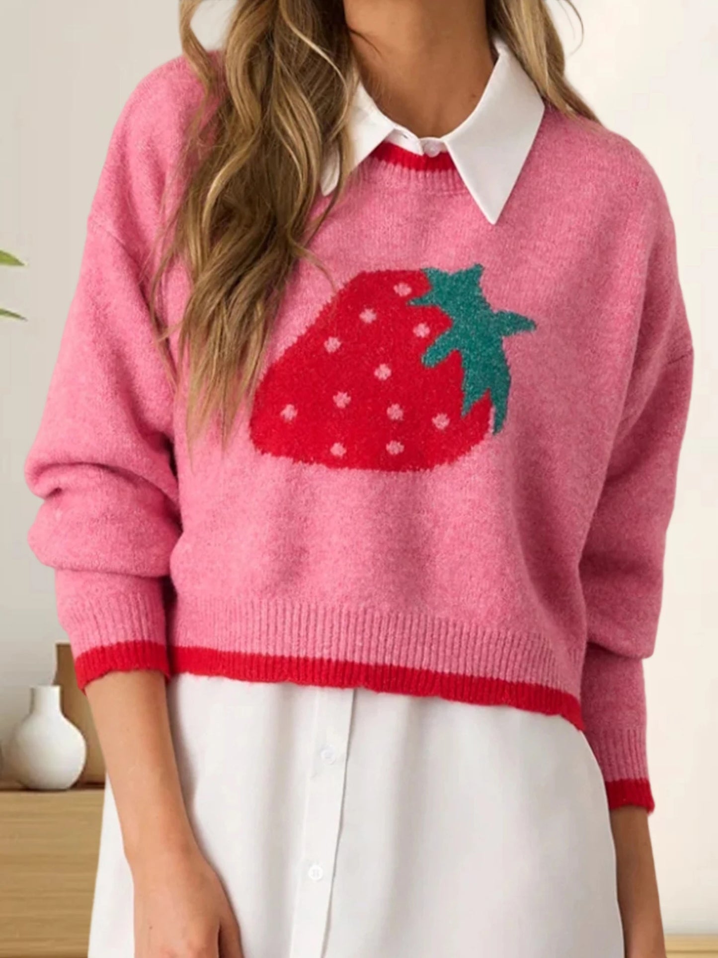 XBTCLXEBCOCN Cozy Cherry Patterned Sweater For Women