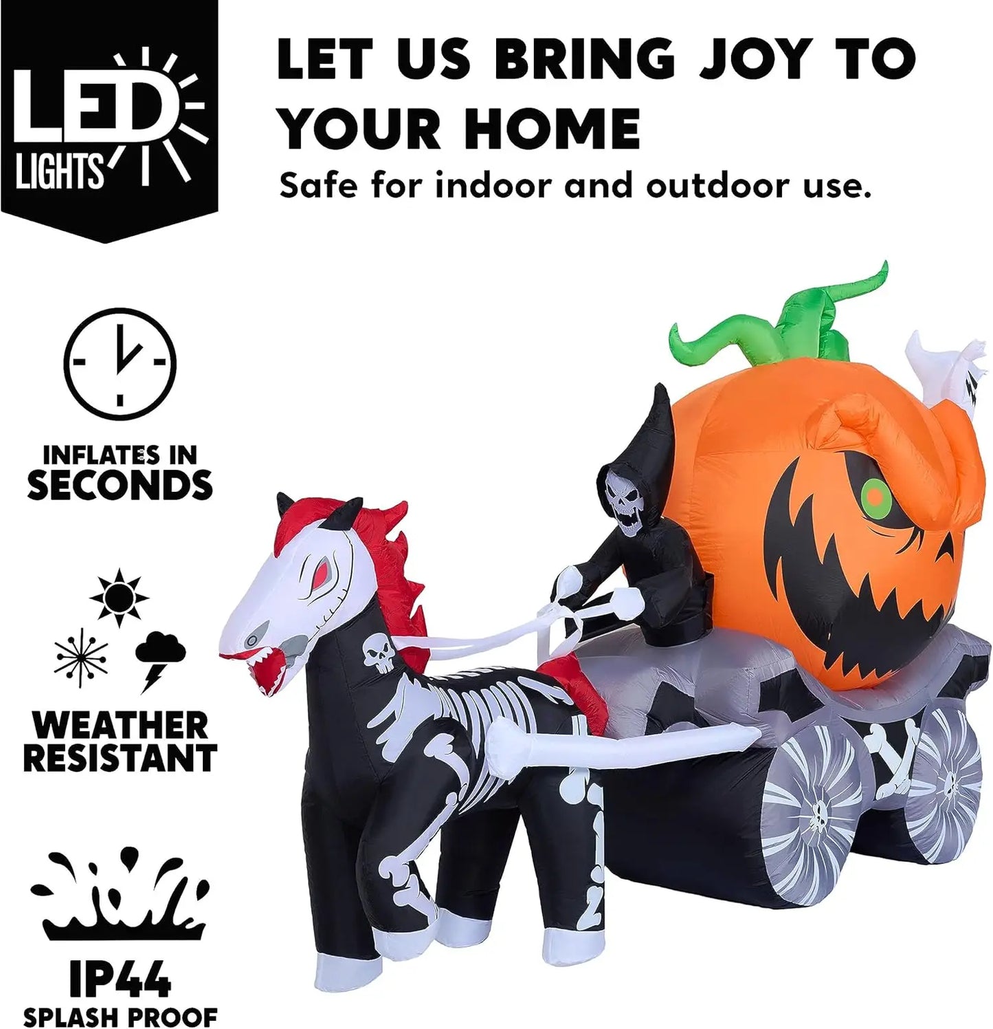 8 Ft Long Pumpkin Carriage Halloween Inflatables Outdoor Decorations Blow Up Pumpkin Carriage with Build-in LEDs Blow Up for Yard, Halloween Inflatables Party Decoration Outside Garden Lawn