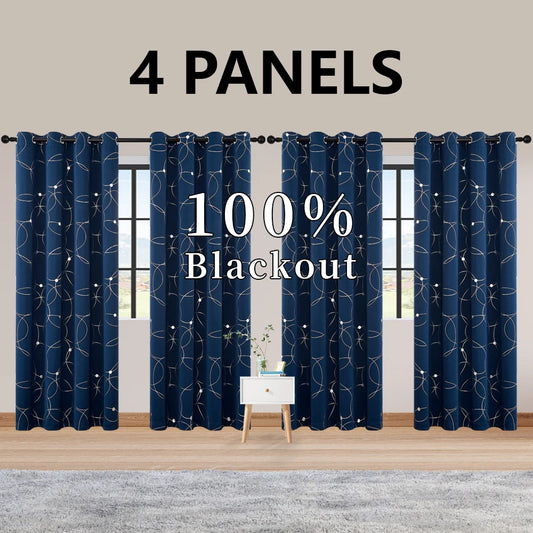 Blackout Curtains With Circle And Dot Foil Print