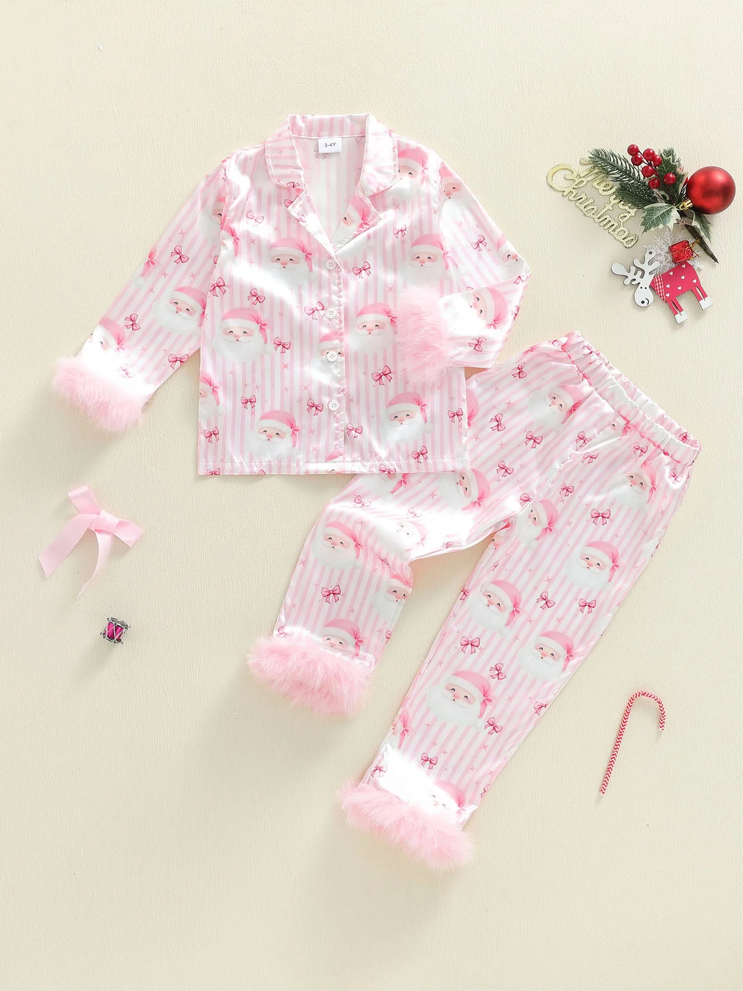 Girls Christmas Satin Pajama Set