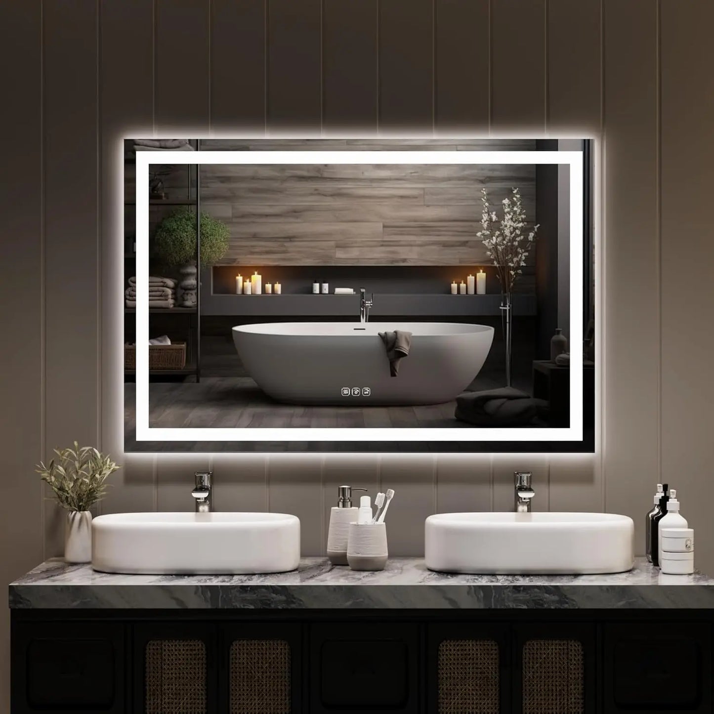 Twister.CK Frameless LED Bathroom Mirror Anti Fog Dimmable Wall Mount