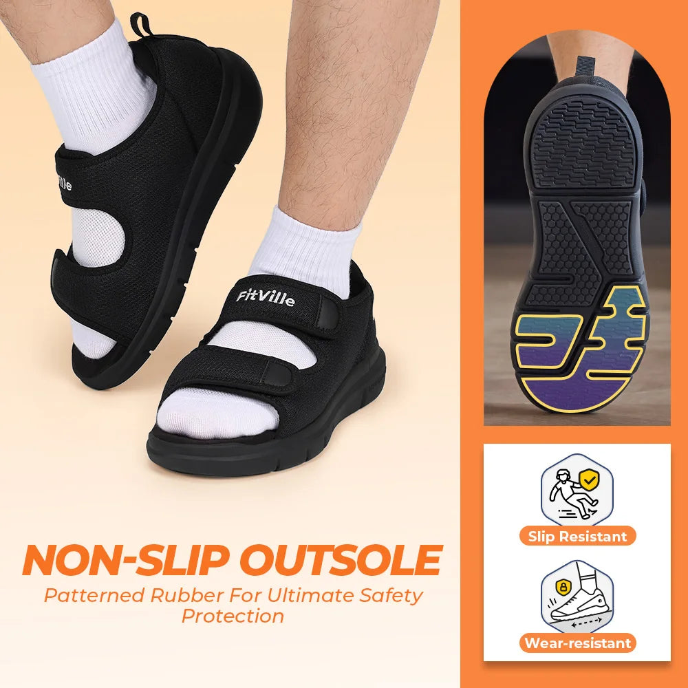Fittington Men‘s Diabetic Sandals Wide Width with Arch Support Men Diabetic Shoes Adjustable For  Feet Foot Pain Relief Plantar