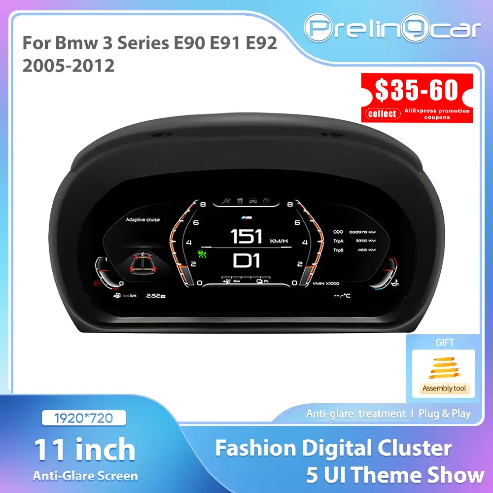 PRELINGCAR Auto LCD Dashboard BMW 3 Series E90 E91 E92