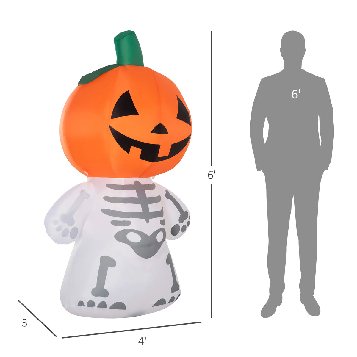 6-Foot Inflatable Halloween Pumpkin Figure with Smiling Expression, with Led Lights for Outdoor Display